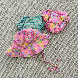 i play. Infant Swim Diaper Covers and Hat Set - Pink and Green Floral
